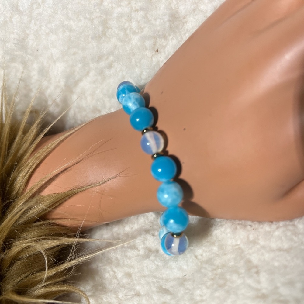 Bracelet 8-8.5mm Amazonite Aqua ,Mystic Aura Quartz - Picture 1 of 8